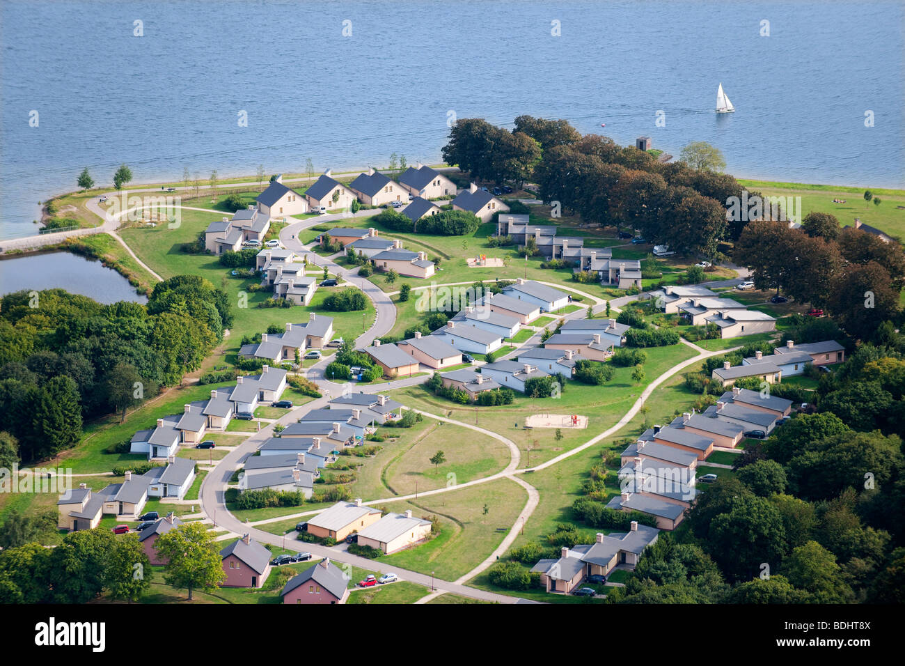Aerial View Summer Camp Along A Lake Stock Photo Alamy
