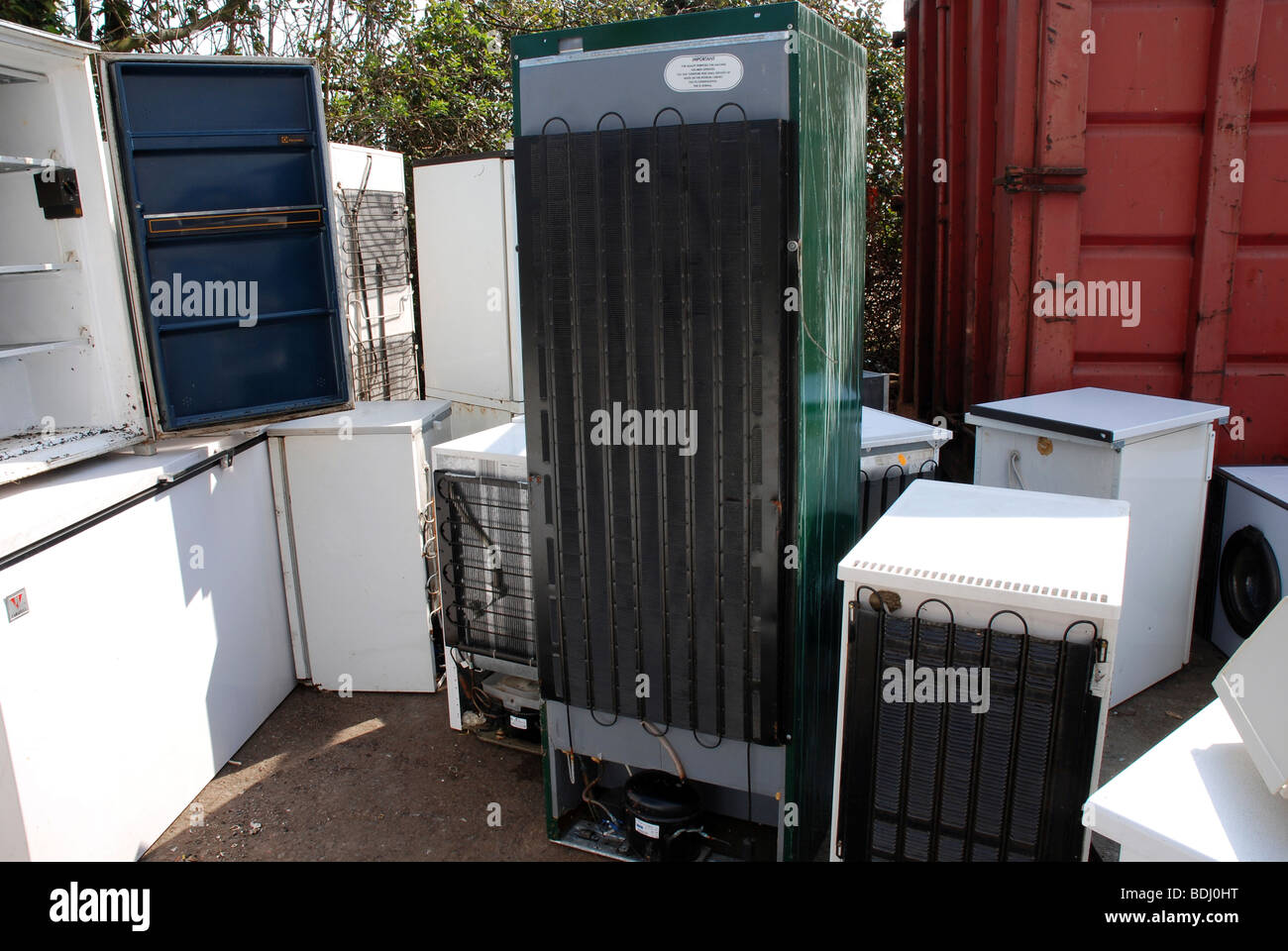 Fridges at a Recycling Centre in the UK Stock Photo Alamy