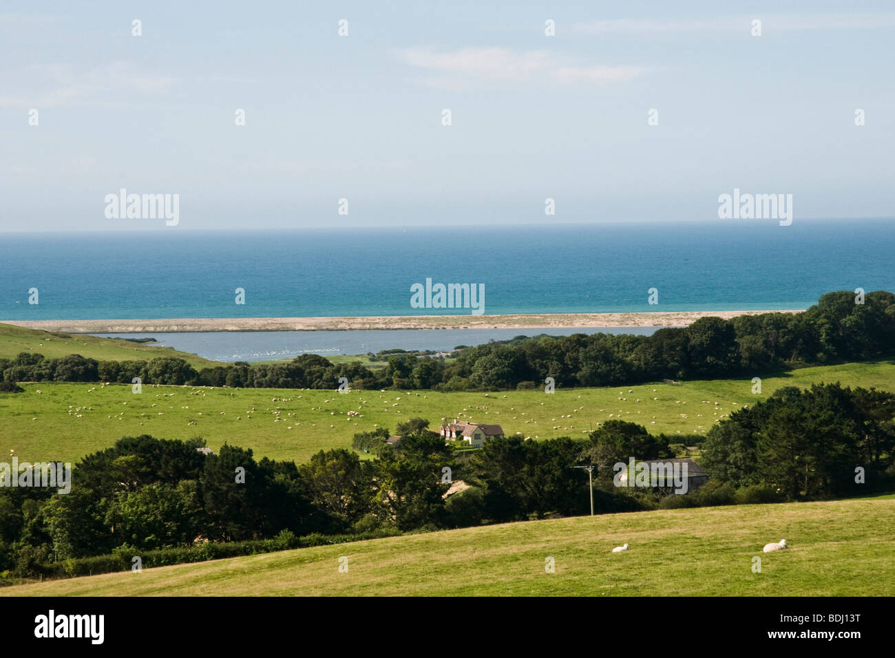 View of countryside leading down to the coast at Abbotsbury in Dorset, England Stock Photo