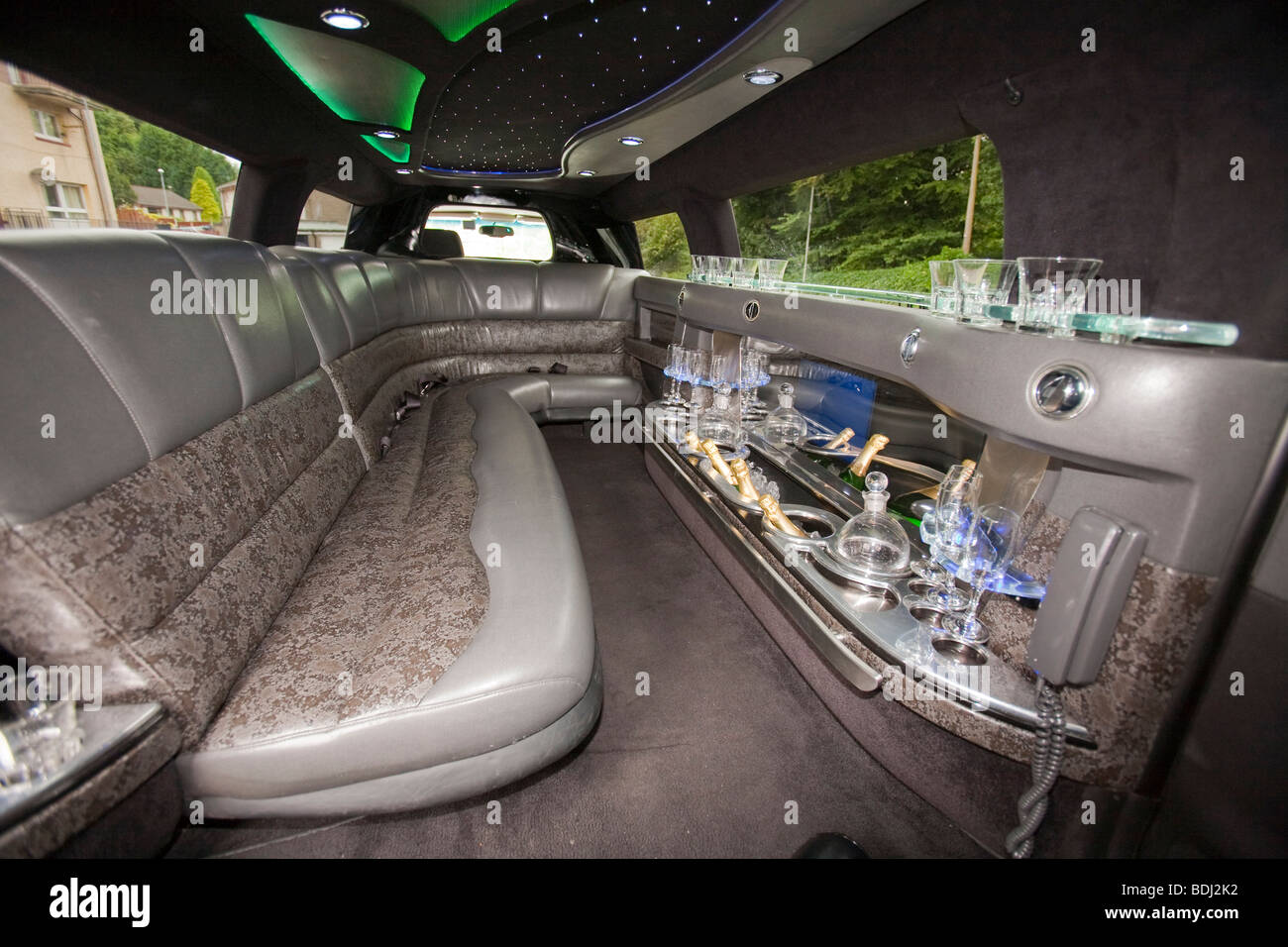 The inside of a stretch Hummer Stock Photo
