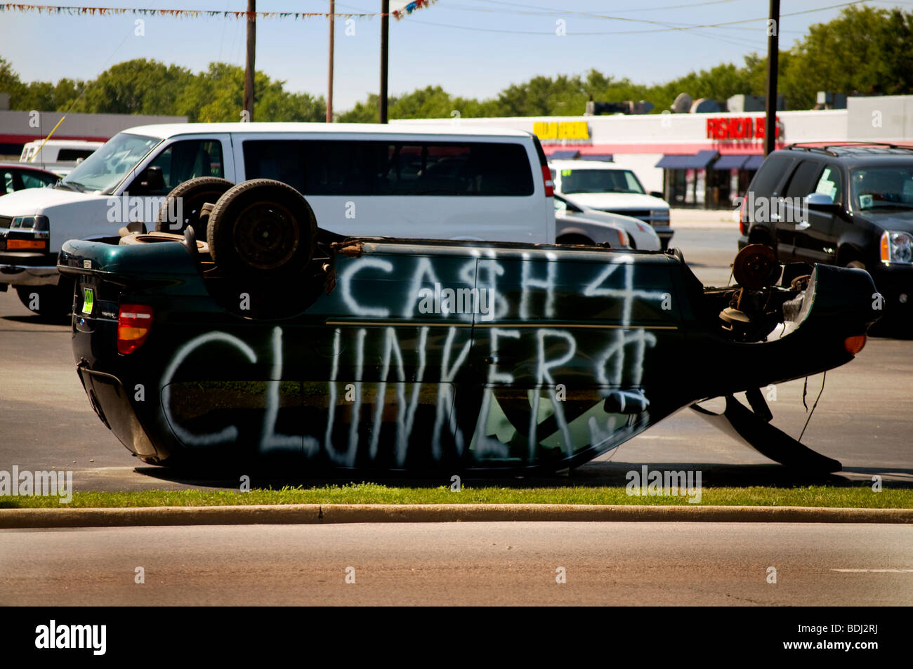 Sign advertising the Cash for Clunkers program Stock Photo