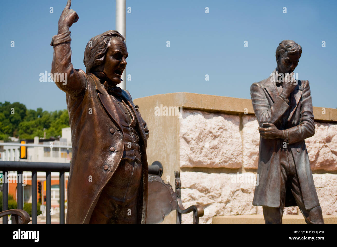 Statues of Stephen A. Douglas and Abraham Lincoln  debating on the Lincoln Douglas Square in Alton Illinois Stock Photo