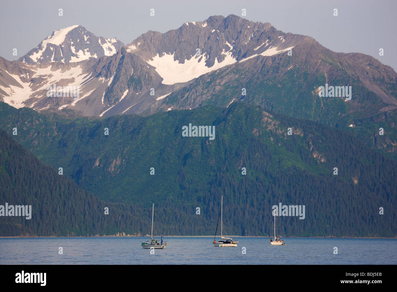 Sailboats on Resurrection Bay, Seward, Alaska. Stock Photo