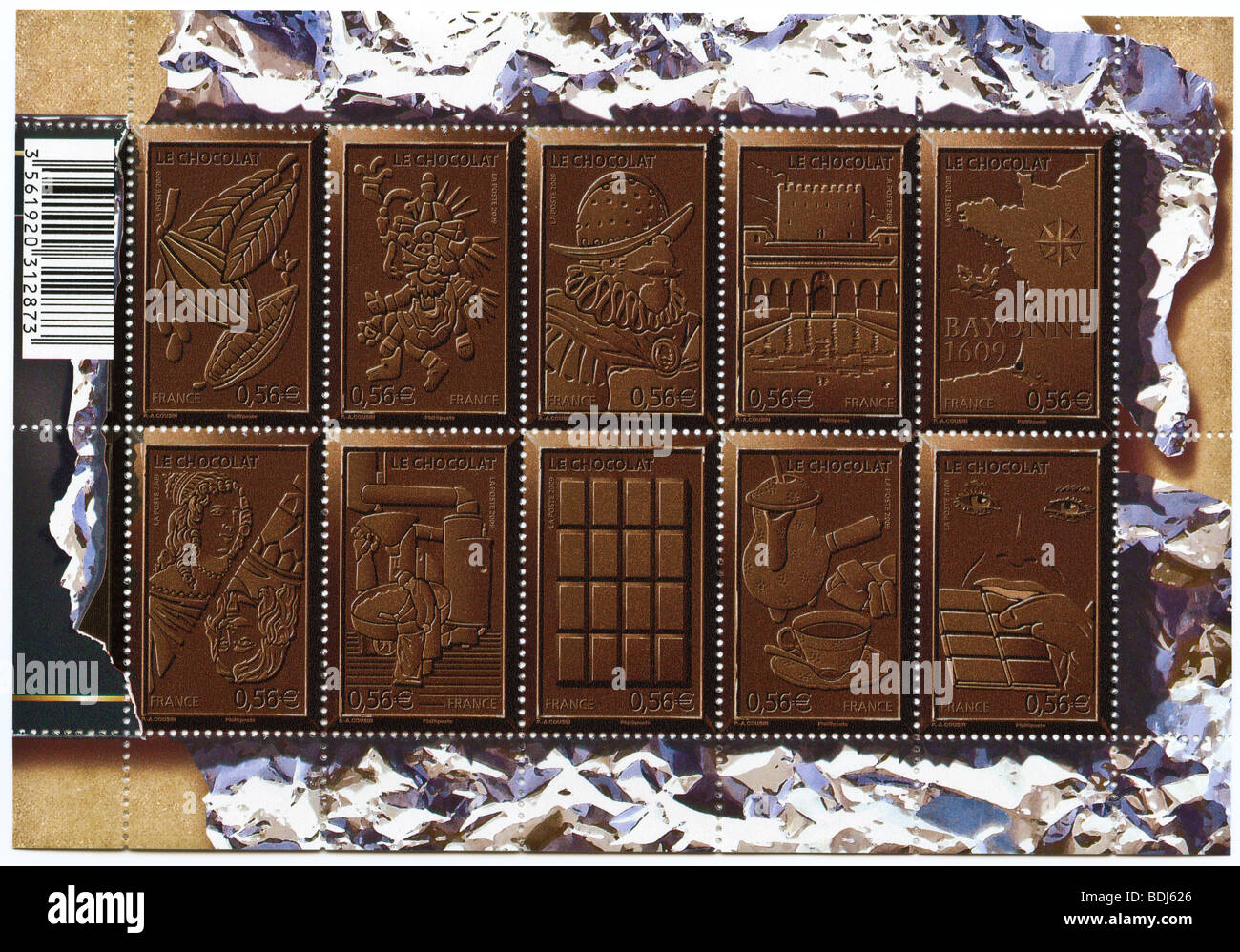 French mint stamps, chocolate theme, 2009 Stock Photo Alamy