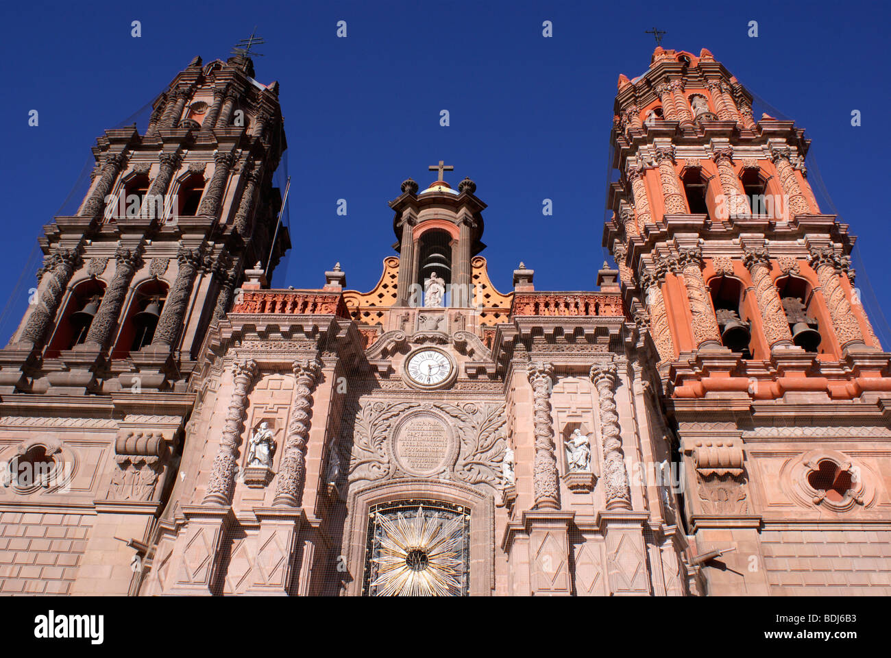 Facade of the baroque style cathedral in the city of San Luis Potosi, Mexico Stock Photo