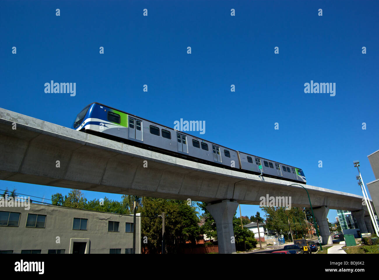 New Canada Line elevated light rapid transit commuter train Vancouver Richmond airport Stock Photo