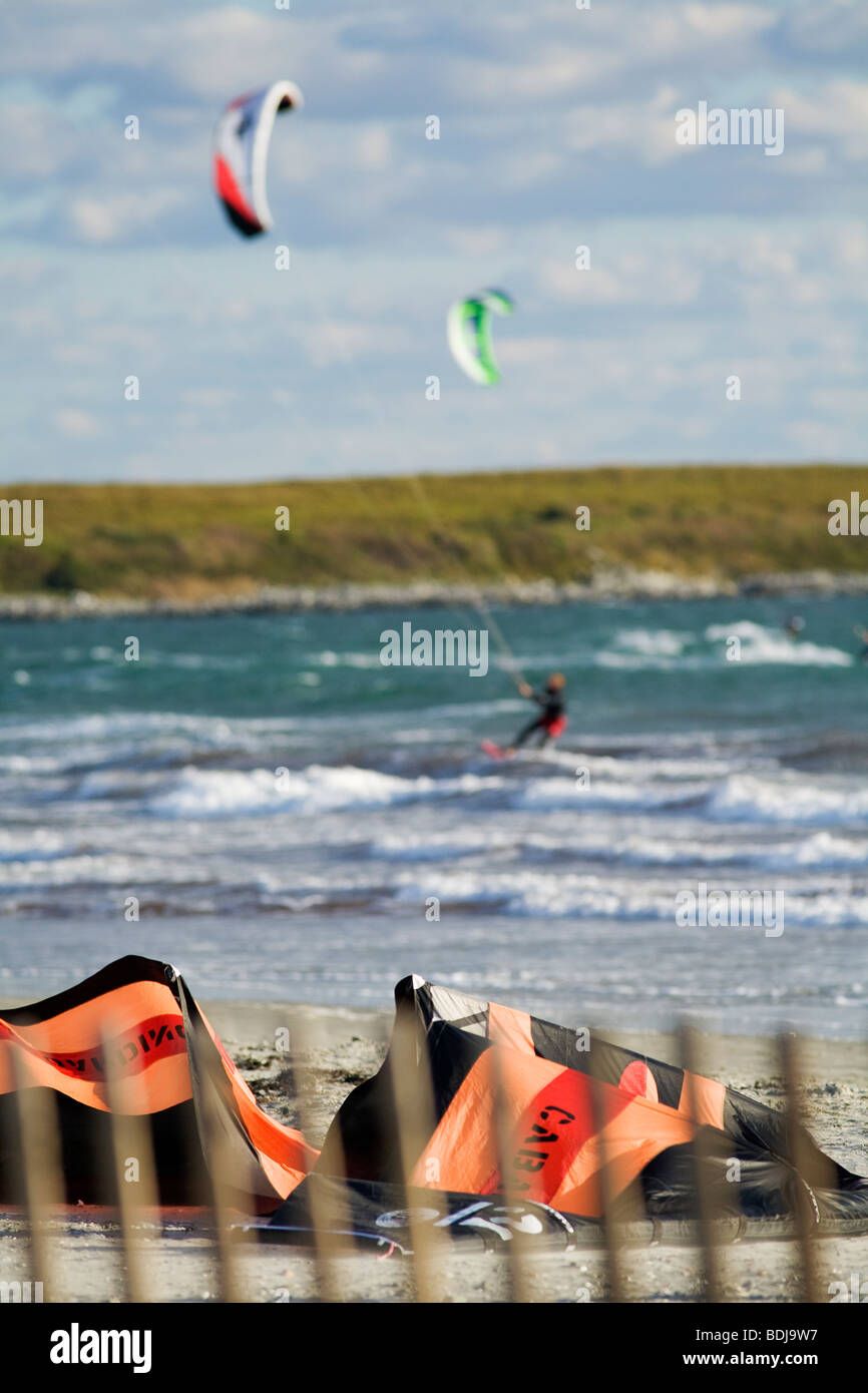 Two kites fly by the beach in Newport Rhode Island Stock Photo Alamy