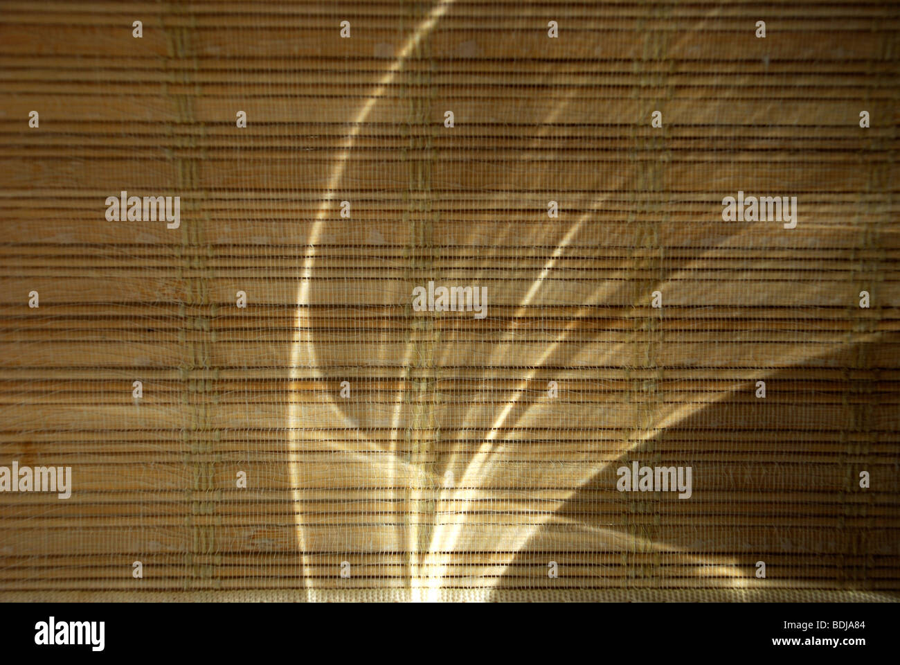 Light reflecting on bamboo shade Stock Photo