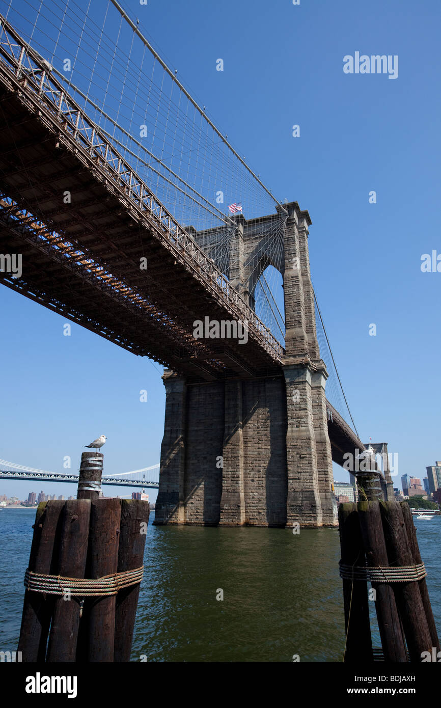 Brooklyn Bridge over The Hudson River, New York City, USA. Stock Photo