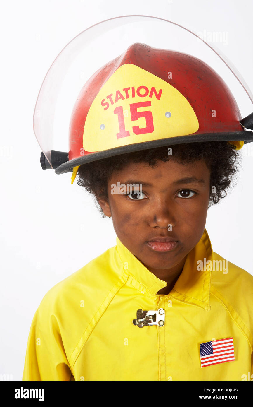 Child dressed up as fireman Stock Photos and Images