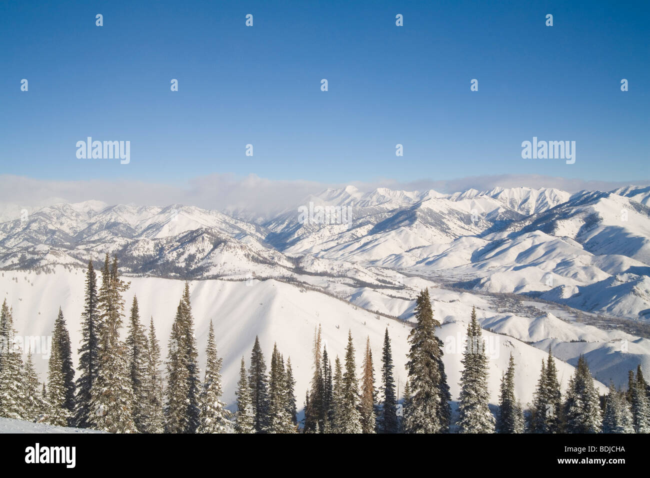 View of the Sawtooth Range From Mount Baldy, Sun Valley Resort, Idaho, USA Stock Photo