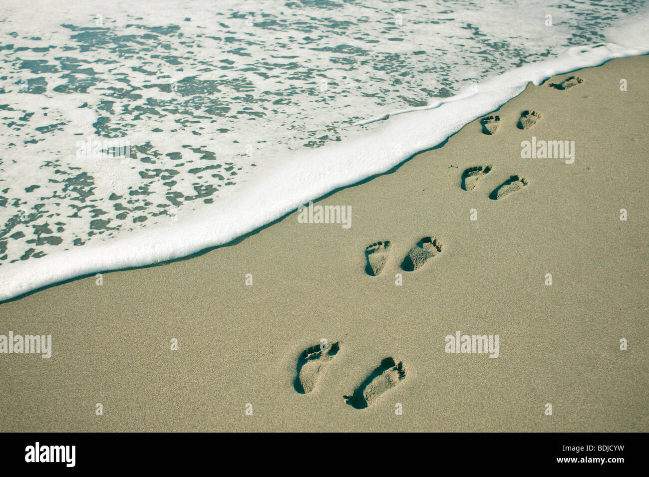Footprints in the Sand, Harris Beach State Park, Brookings, Oregon, USA Stock Photo