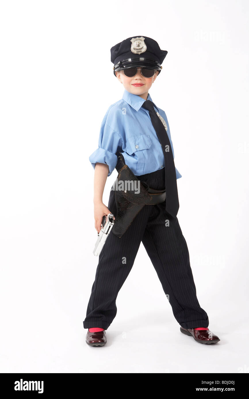 Girl Dressed as Police Officer Stock Photo