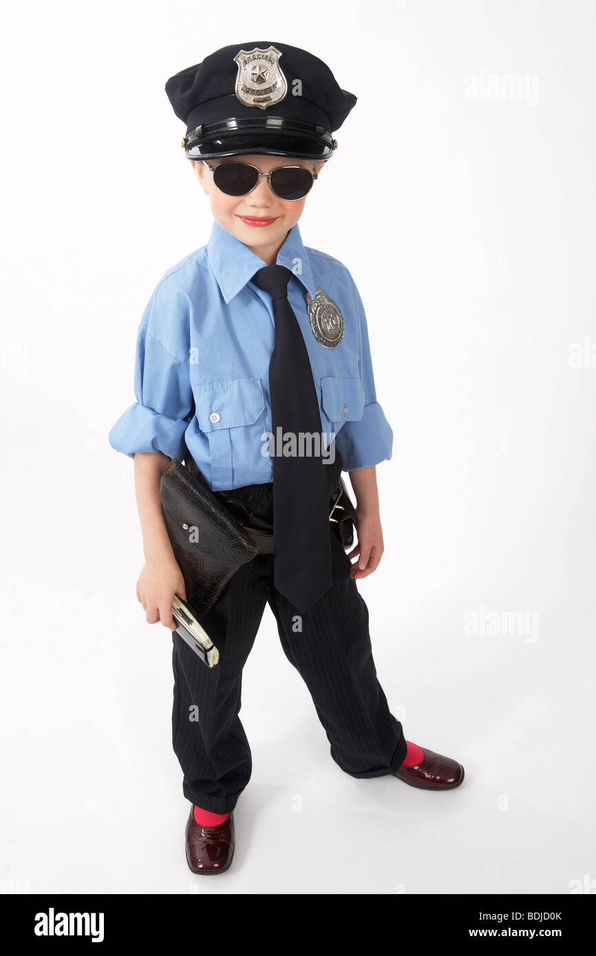 Girl Dressed as Police Officer Stock Photo