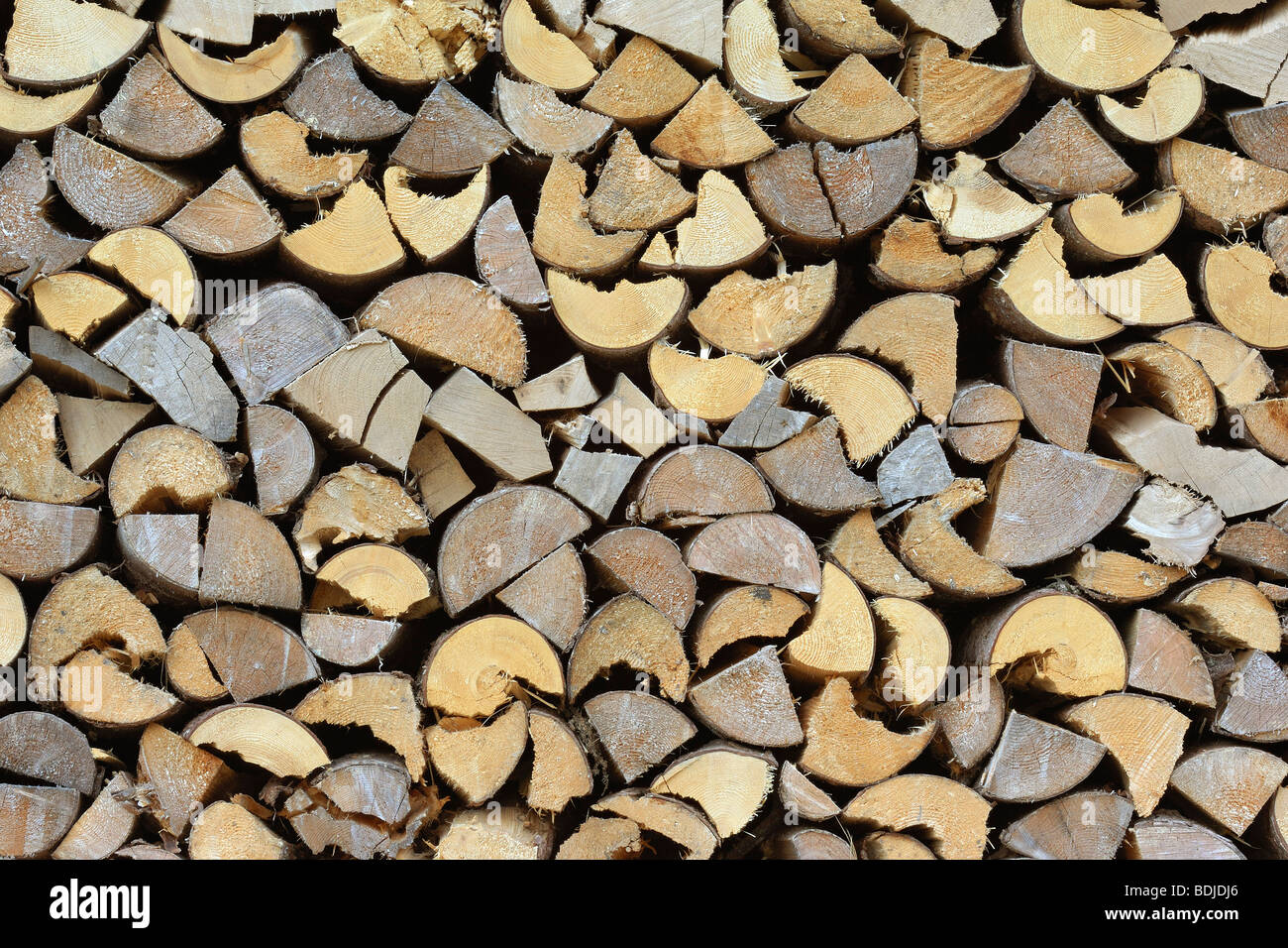 Close-up of Stacked Firewood Stock Photo