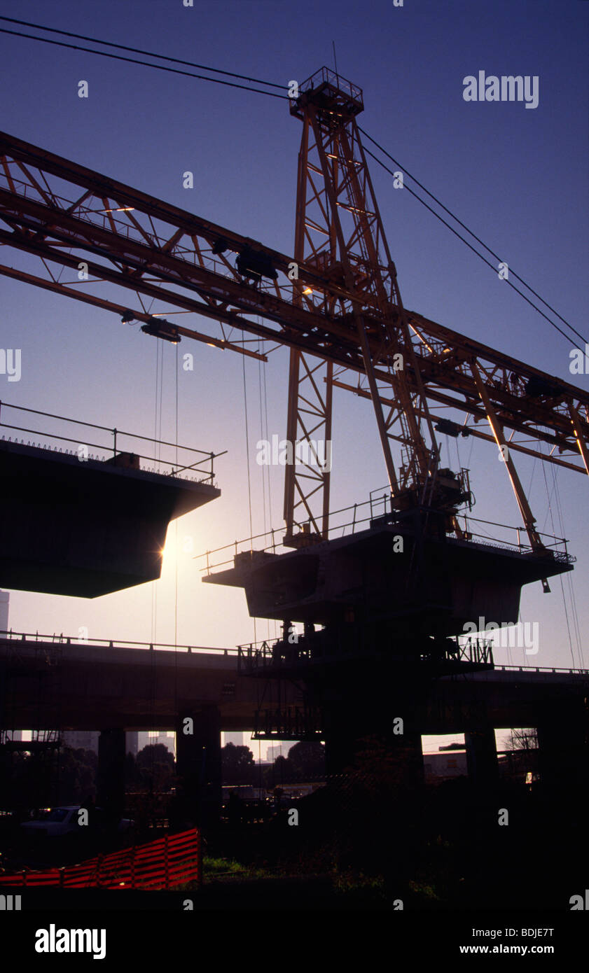 Freeway Bridge Construction, Cranes, Silhouette Stock Photo Alamy