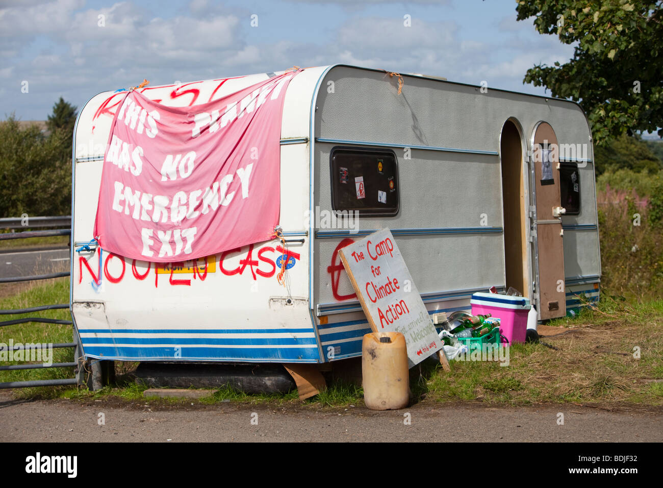 The climate camp in Mainshill Wood near Doulgas in Lanarkshire, Scotland, UK. Stock Photo