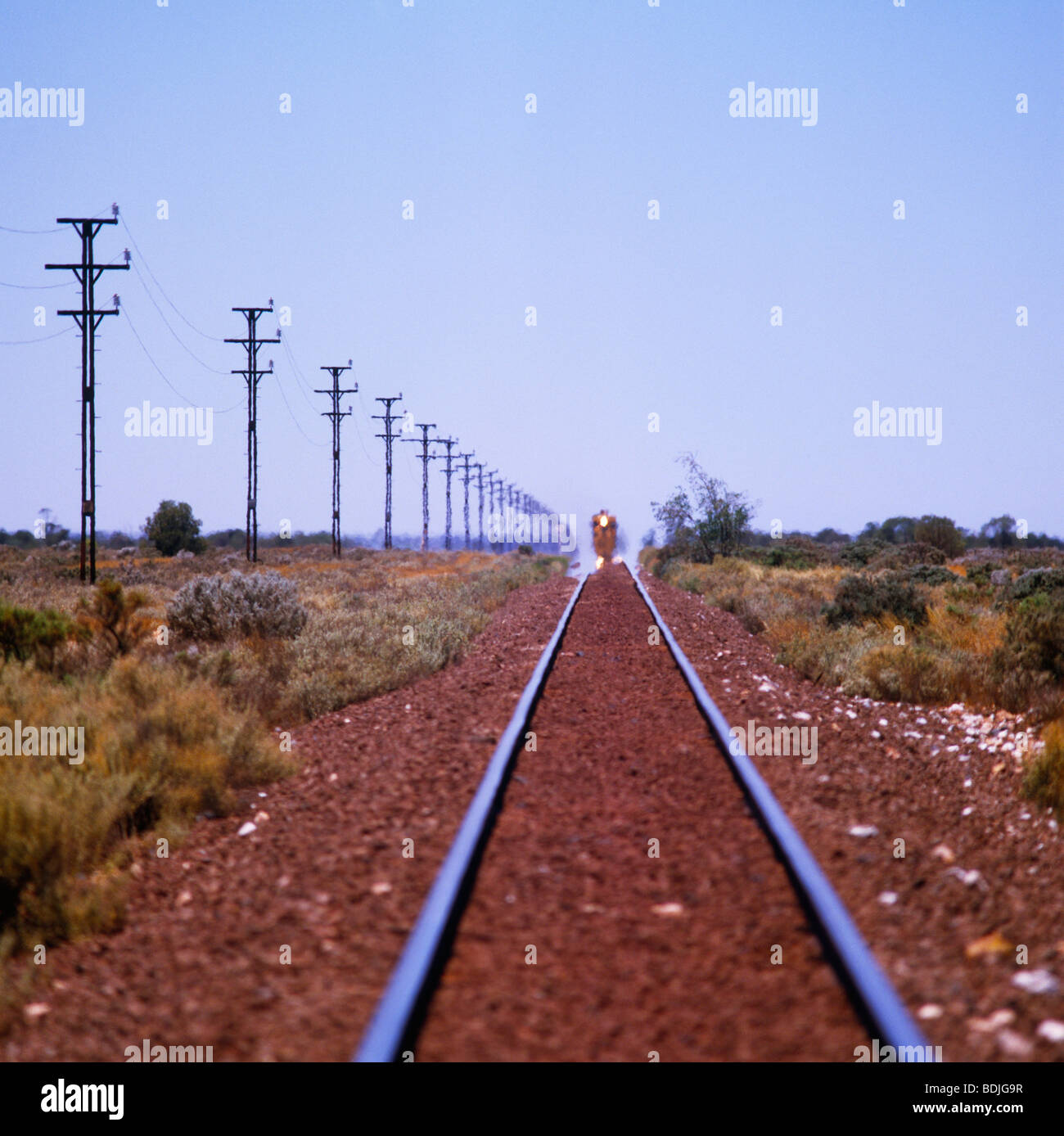 Railway Line, Train in Distance Stock Photo Alamy