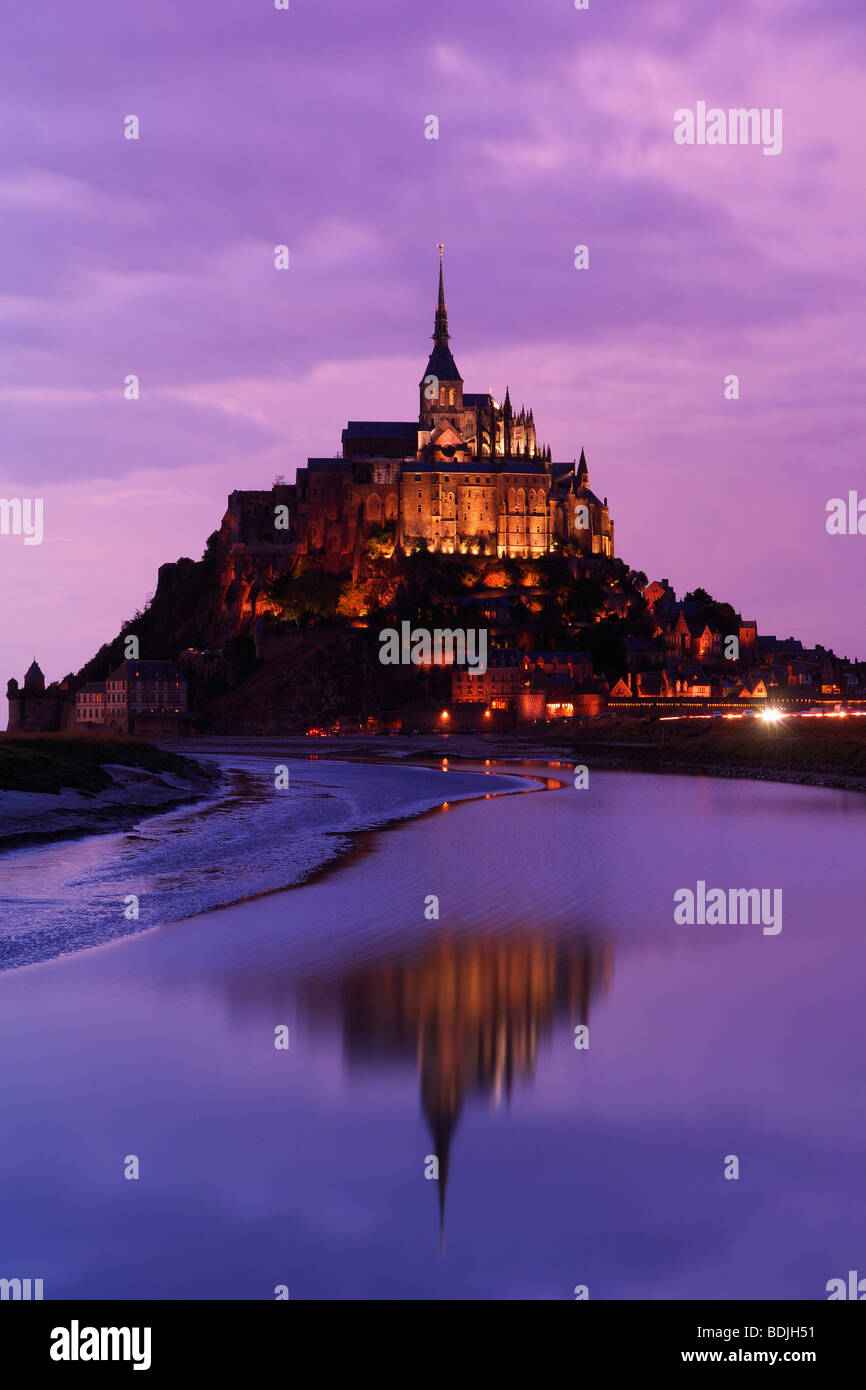 Mont Saint Michel at Sunset, Brittany, Normandy, France Stock Photo