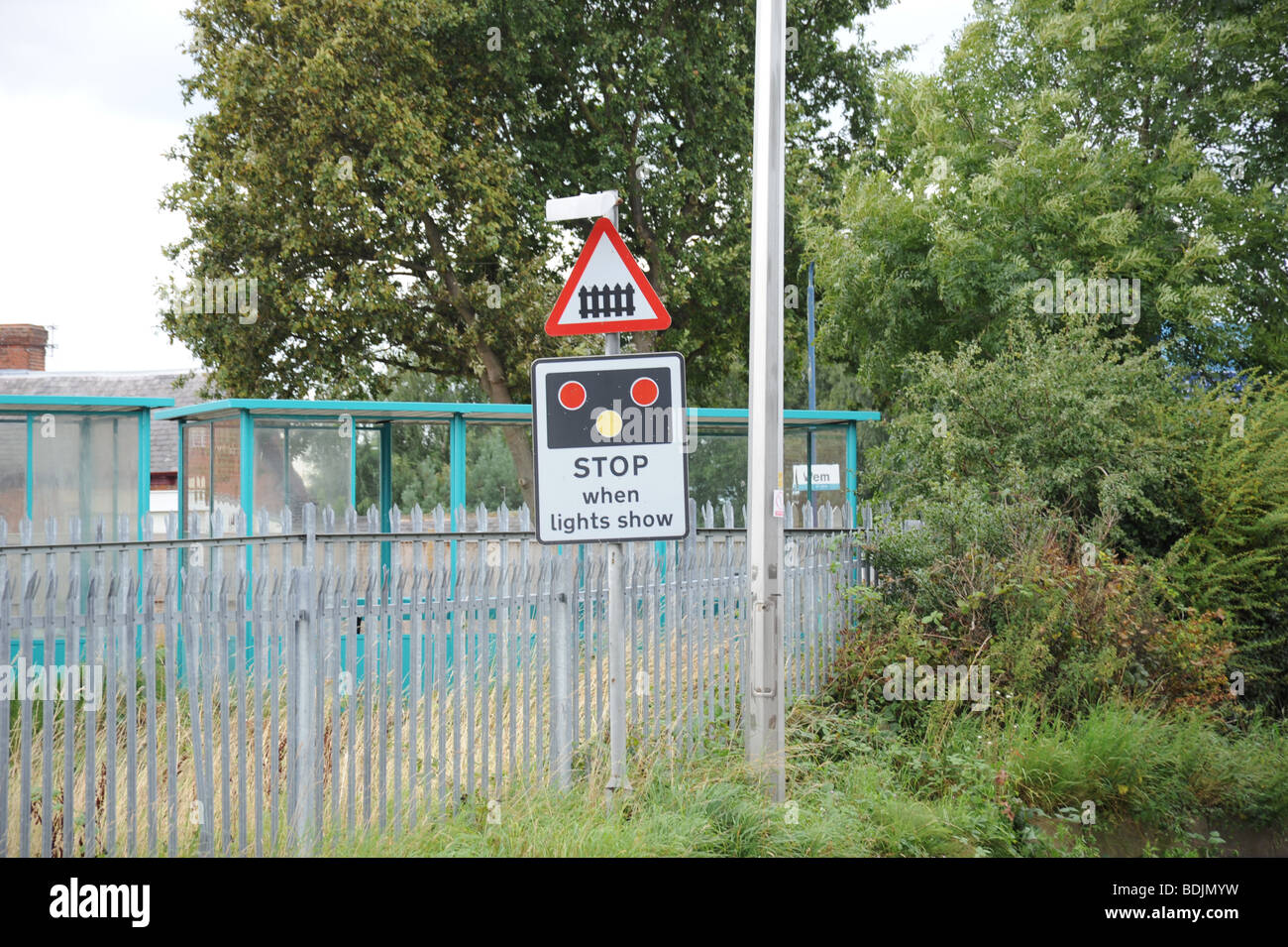 Level Crossing sign in Wem Shropshire Stock Photo
