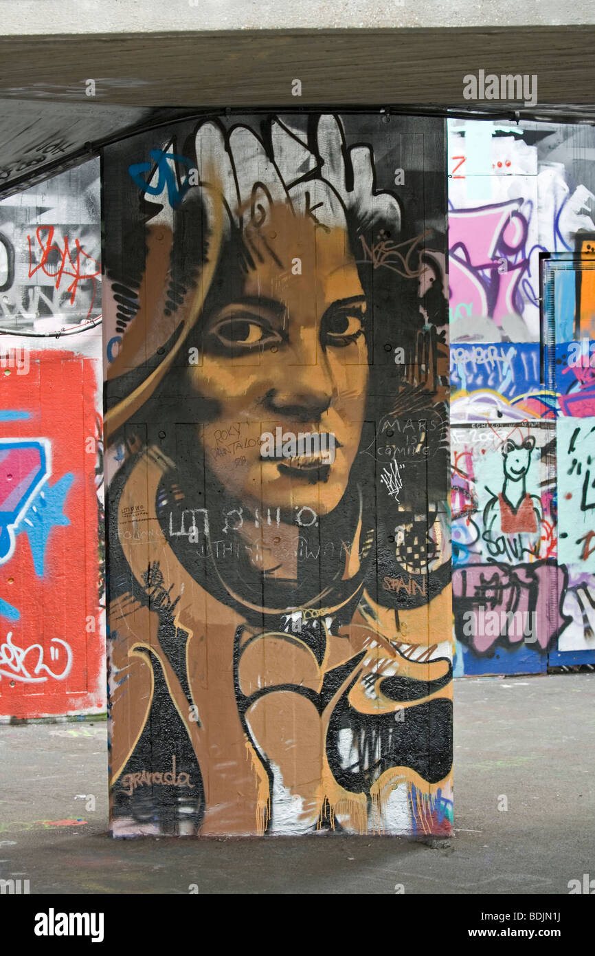 Graffiti at the 'skate park' on London's South Bank Stock Photo