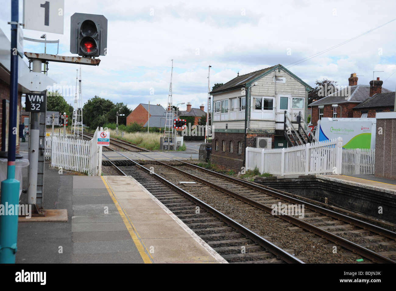 Signal box at Wem railway station Stock Photo