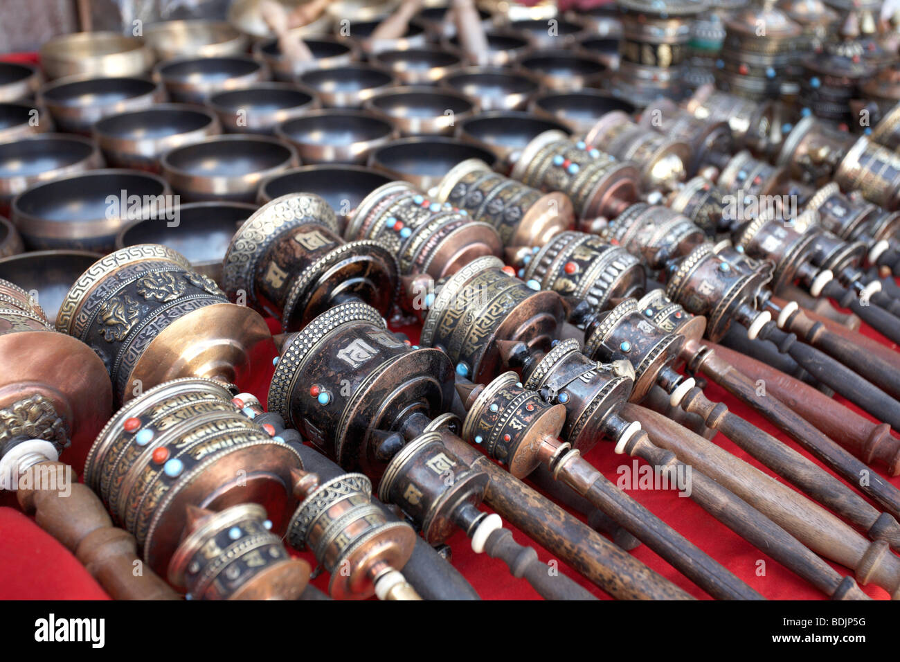 Close-up of Prayer Wheels, Bodhnath, Kathmandu, Nepal Stock Photo