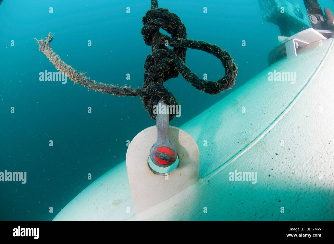 Israel, Hadera, underwater photography of the offshore suction head for the desalinization plant. Zinc block to reduce corrosion Stock Photo