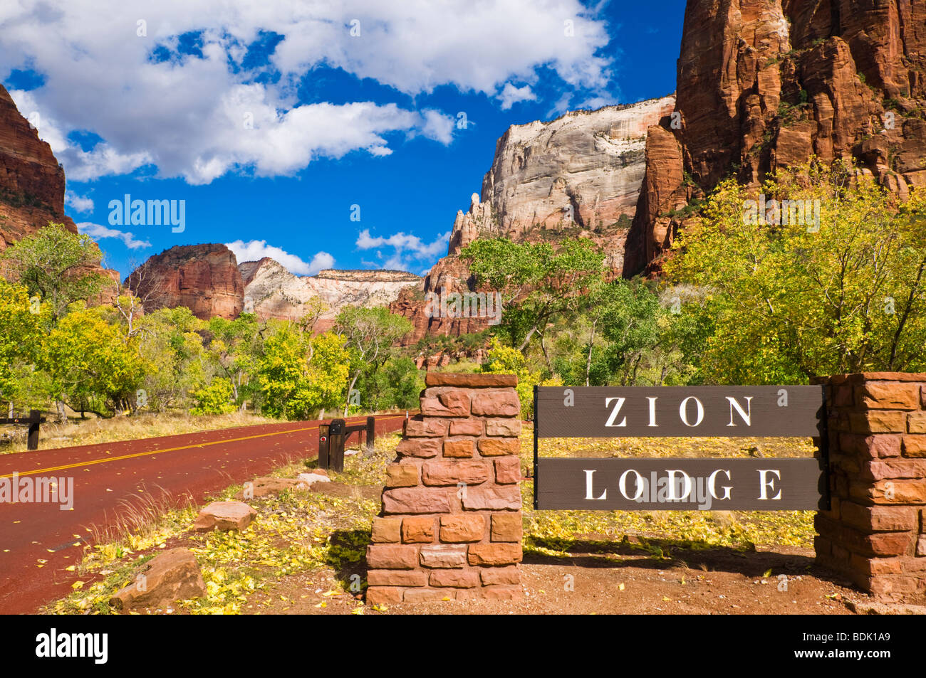 The Zion Lodge sign, Zion National Park, Utah Stock Photo