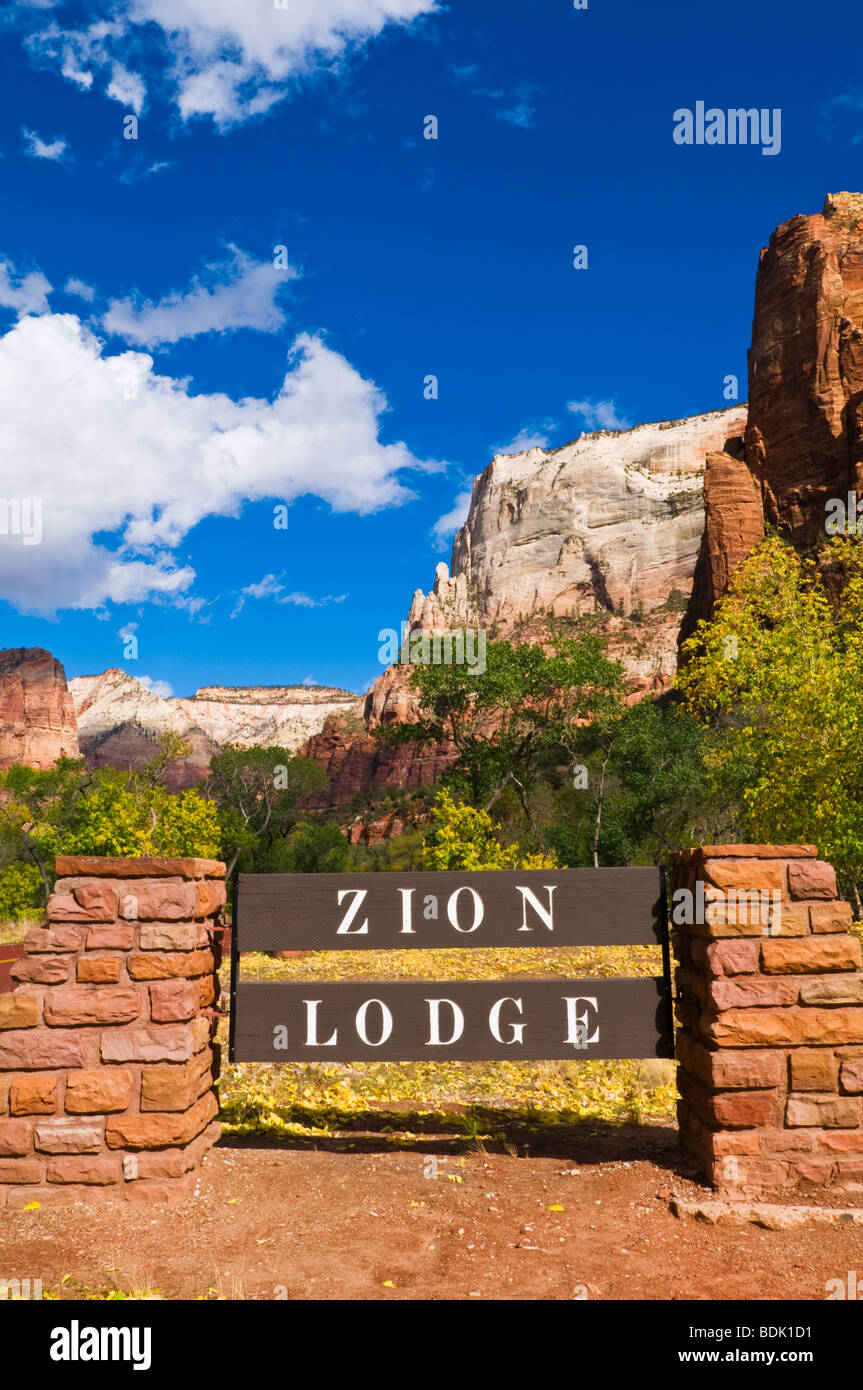 The Zion Lodge sign, Zion National Park, Utah Stock Photo