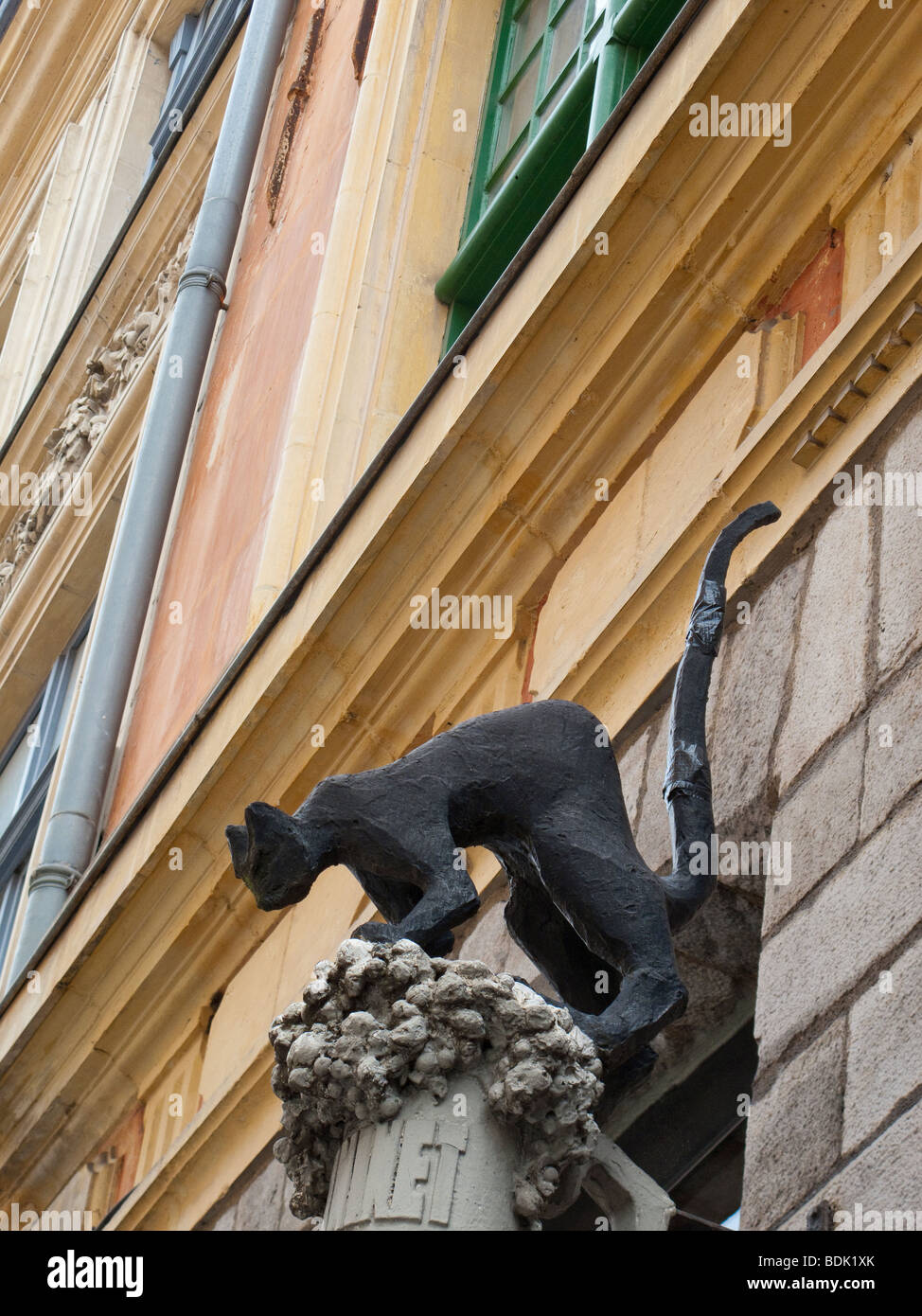 Cat decoration on a building facade in centre of Lille, France Stock Photo