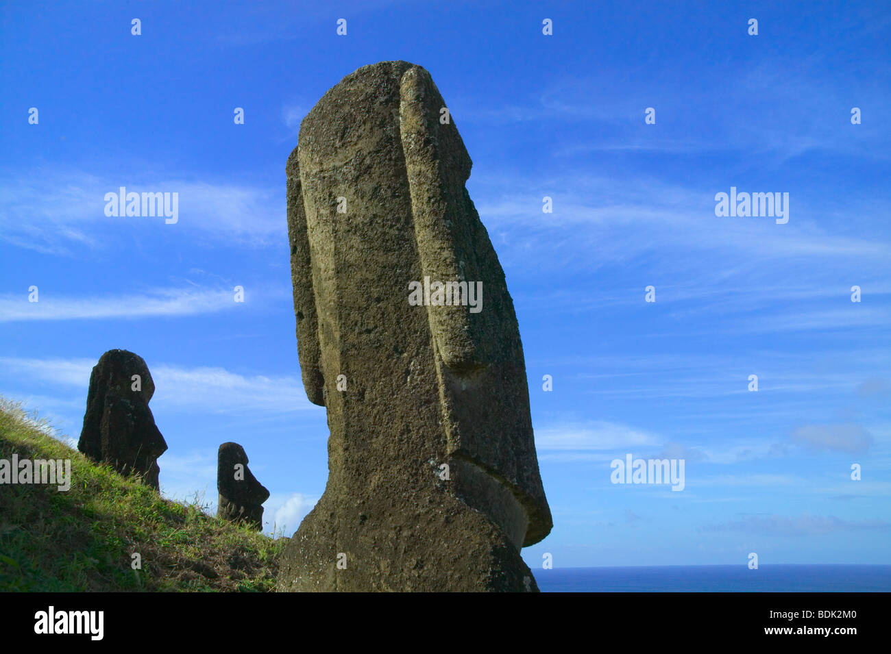 Quarry of Maios (volcanic stone statues), Rano Raraku, Easter Island, Chile Stock Photo