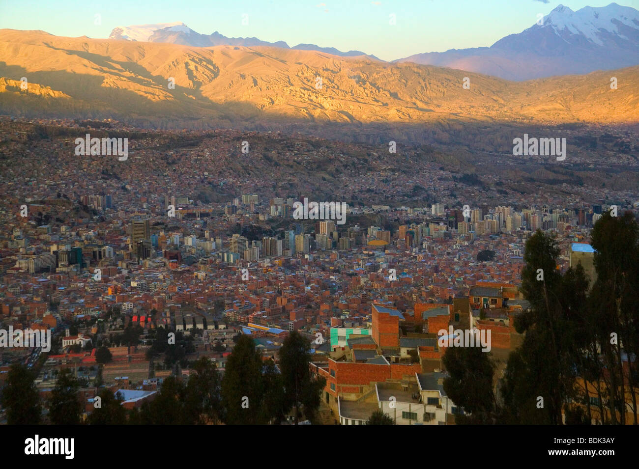 Cityscape of La Paz with Andes Mountain, Bolivia Stock Photo