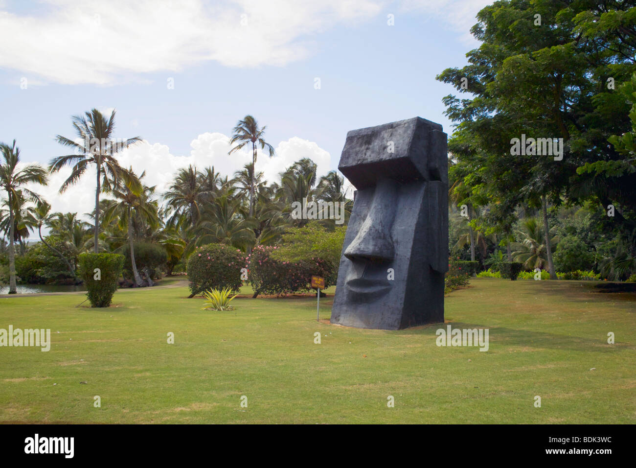 Easter Island statue at Smiths Tropical Paradise Wailua Kauai HI Stock
