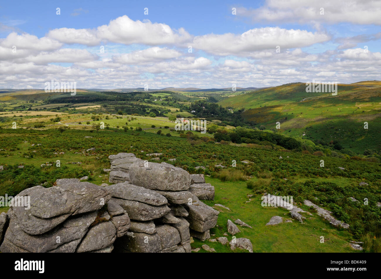 Dartmoor. View from Combestone Tor. Stock Photo