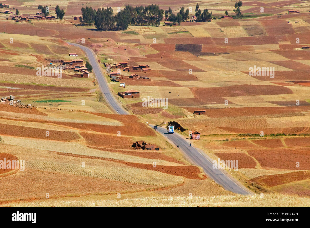 Landscape of cultivated farmland in Sacred Valley, near Cuzco, Peru Stock Photo