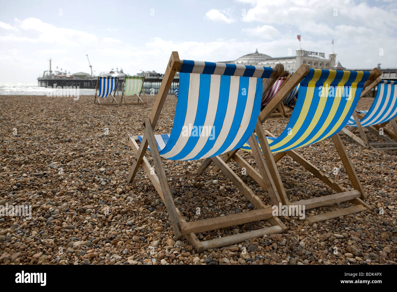 Deck chairs on Brighton beach Stock Photo Alamy