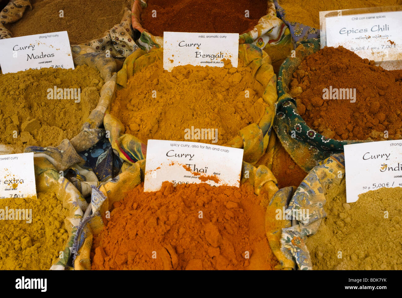 Spices for sale in a French country market Stock Photo