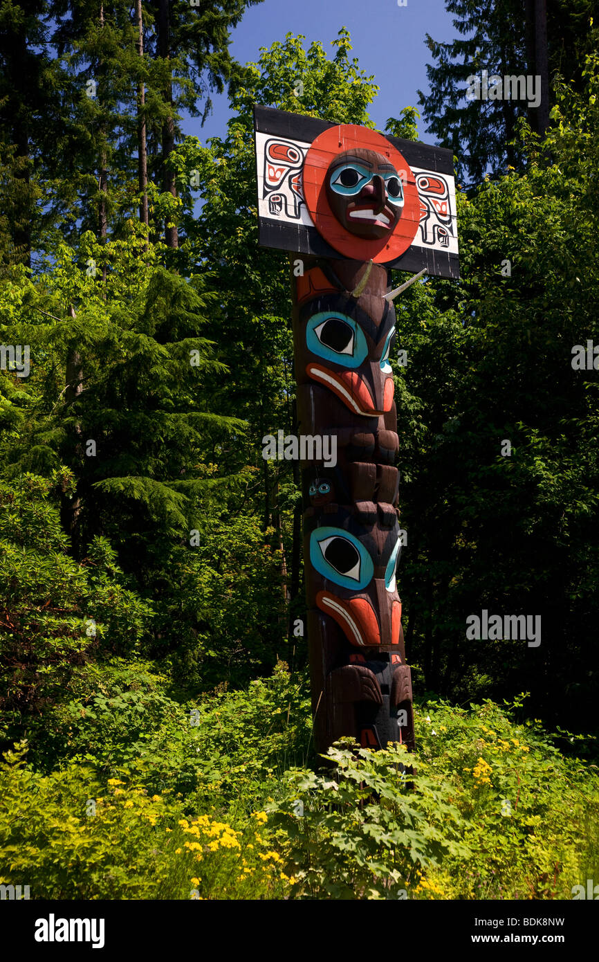 Totem Poles in Stanley Park, Vancouver, British Columbia, Canada. Stock Photo