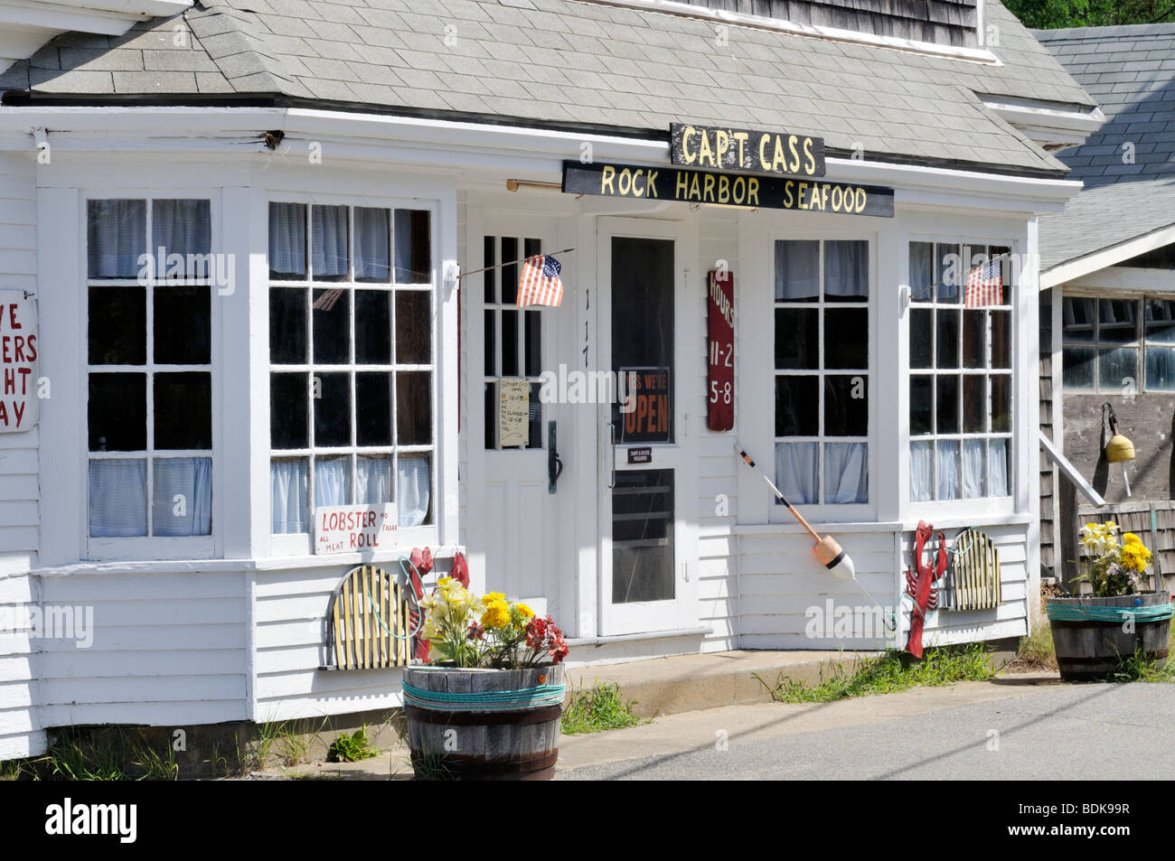 Exterior of Captain Cass Rock Harbor Seafood store & restaurant in Orleans, Cape Cod USA Stock Photo