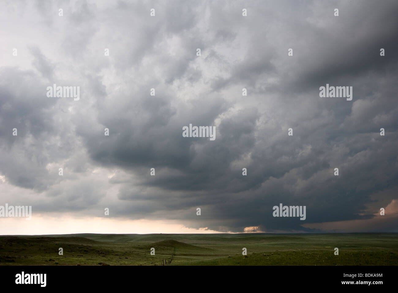 The lowered base and tail cloud of a storm in Goshen County, Wyoming, June 5, 2009. Stock Photo