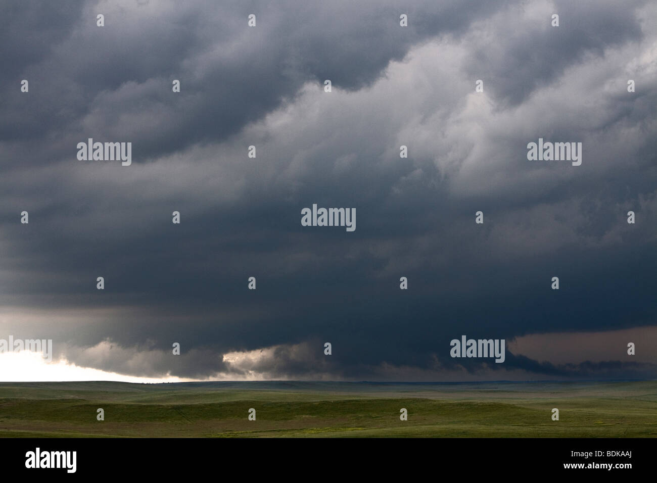 The lowered base and tail cloud of a storm in Goshen County, Wyoming, June 5, 2009. Stock Photo