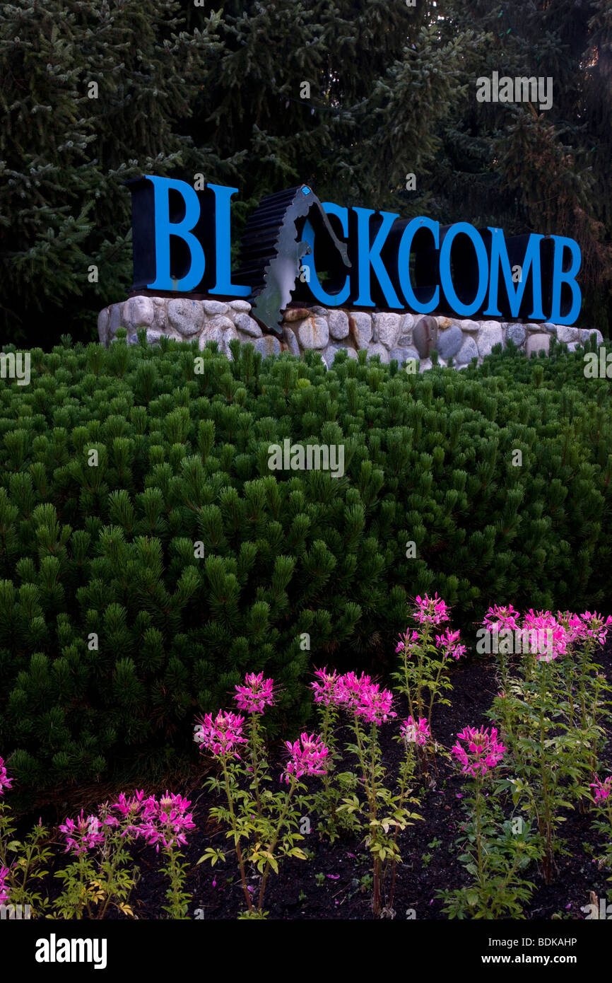Blackcomb sign, Whistler, British Columbia, Canada. Stock Photo