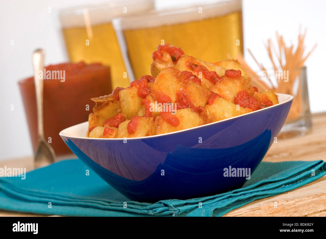 Roast hot potatoes with sauce Patatas Bravas, Spanish food Stock