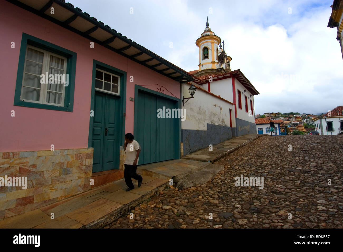 Streets with colonial portuguese buildings, historical world heritage site, Mariana, Minas Gerais, Brazil Stock Photo