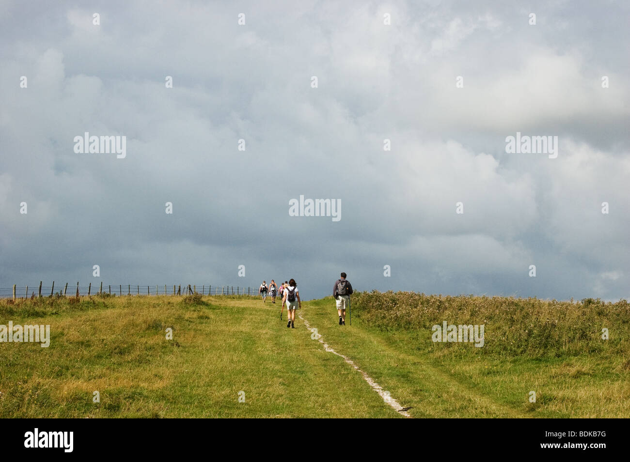 people walking on south downs Stock Photo