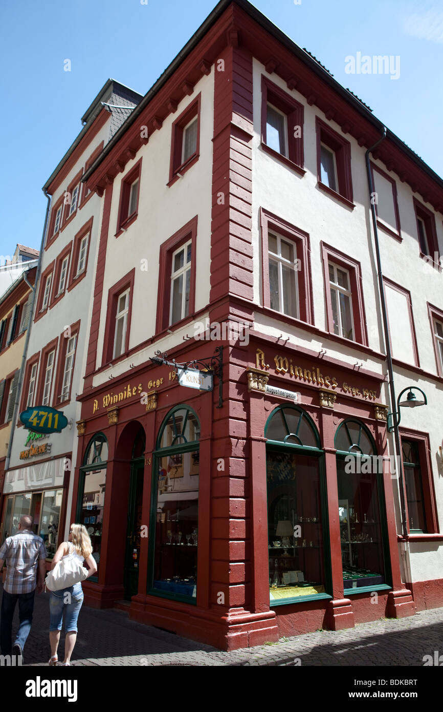 Red and white house with touristic shop in Heidelberg, Baden Wuertemberg, Germany Stock Photo
