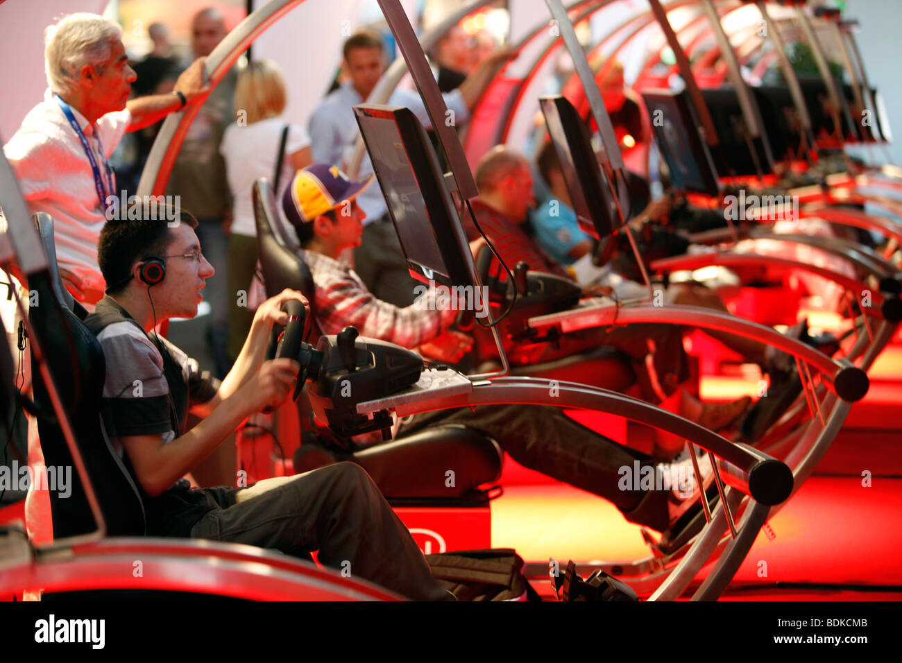 Gamescom, world largest trade show for computer and video games, entertainment area, public testing of new games, Cologne,Germay Stock Photo