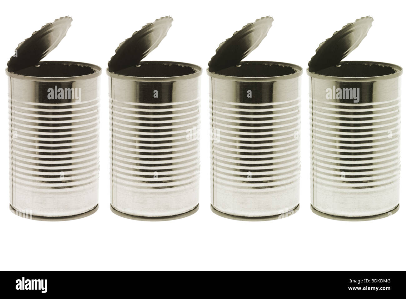 Empty tin cans on white background Stock Photo - Alamy
