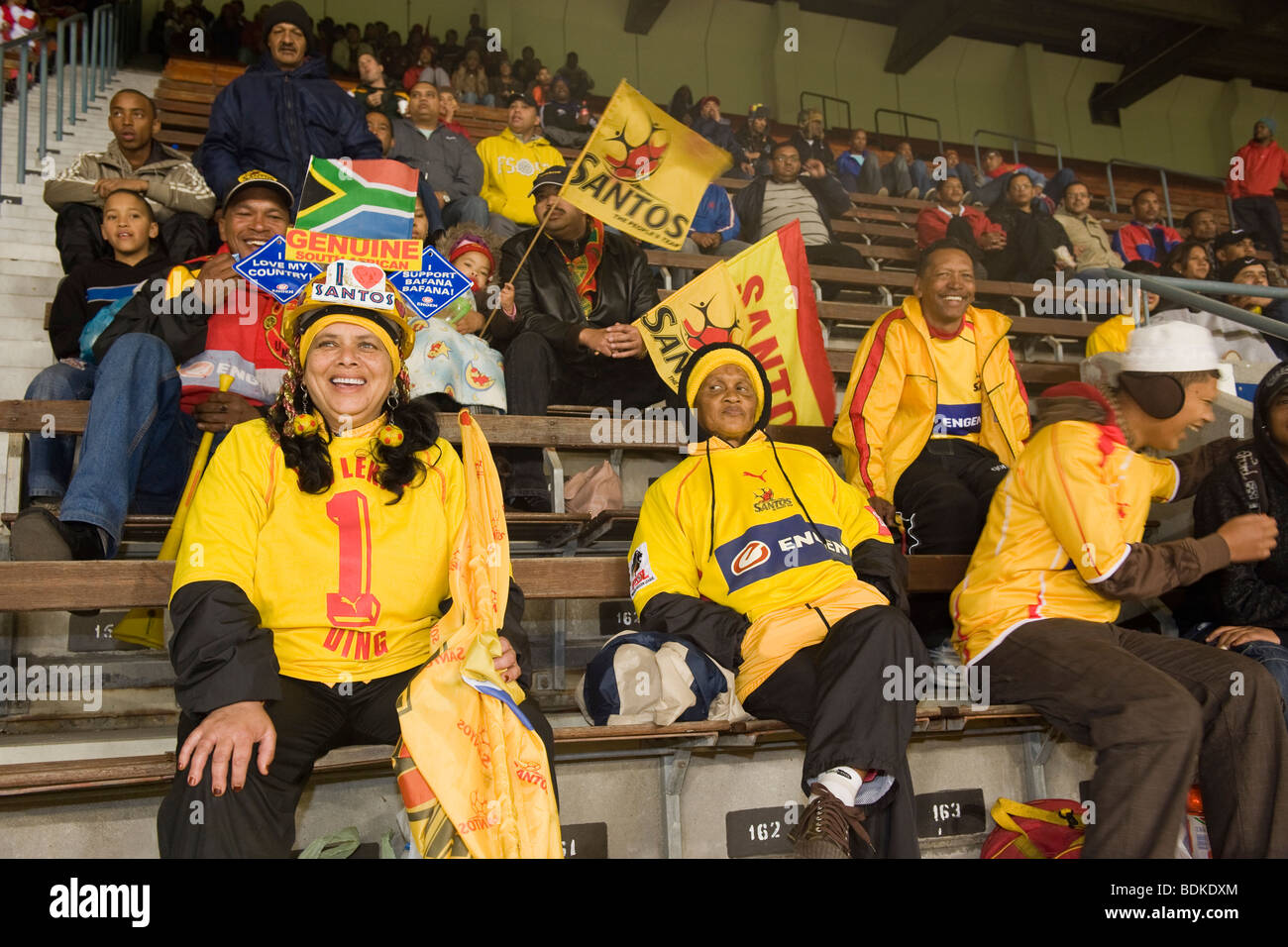 FEMALE SOCCER FANS, NEWLANDS STADIUM, CAPE TOWN, SOUTH AFRICA Stock Photo